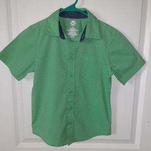 Green and white striped botton down short sleeve